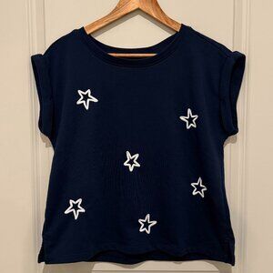 Lou & Grey navy blue star embroidered top